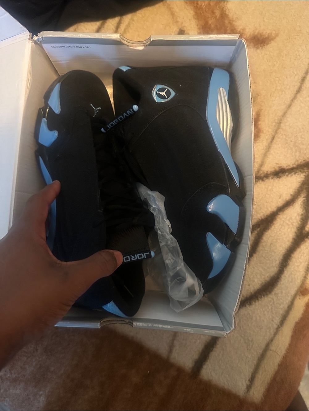 Jordan Kids Black and Light Blue Retro Basketball Sneakers
